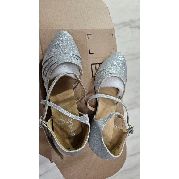 Gray Strappy Silver Buckle Round Toe High Heels Women's Sandel Size 8.5 - Picture 3 of 8